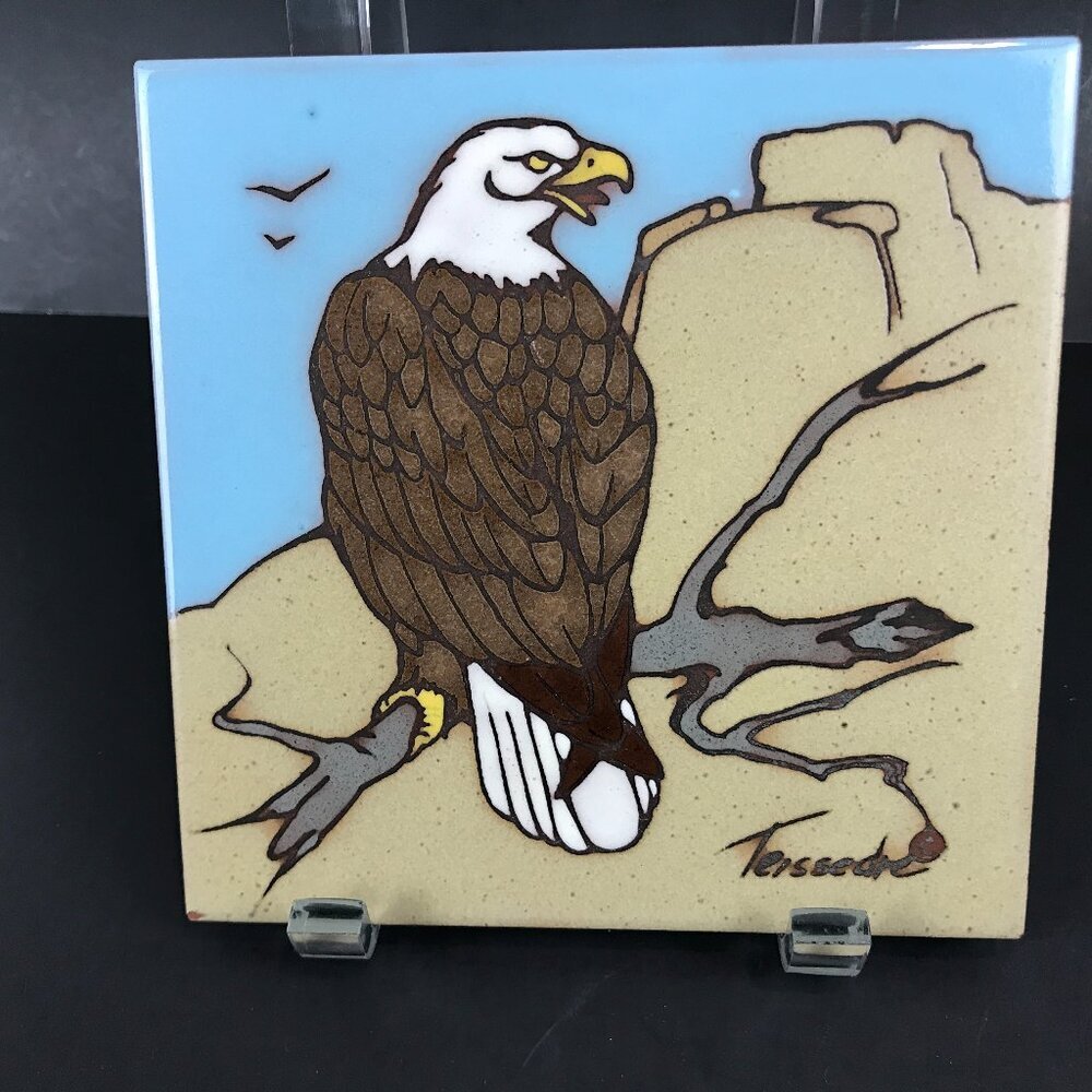 Cleo Teissedre Signed 6" x 6" eagle tile